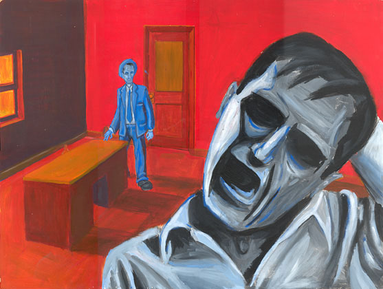 Bad New from a Stranger, Acrylic on board, 1998, by Arron