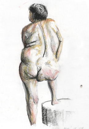 Standing Nude 2, charcoal & pastel on paper 1999