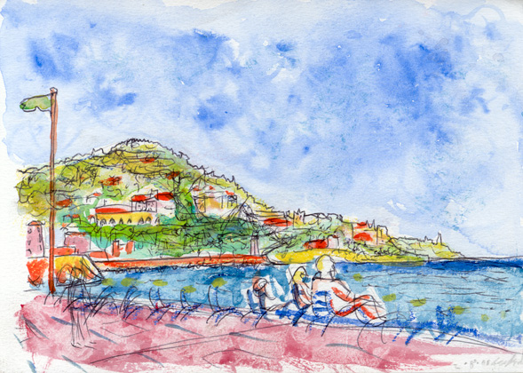 The Promenade at Nice, watercolour on paper 2000