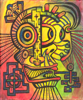 Tonatiuh-Mayan Sun God, UV acrylic on canvass 2001